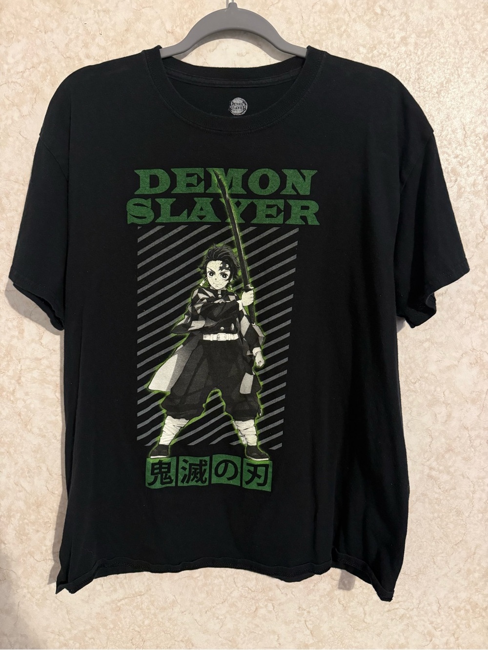 Hot Topic Black Demon Slayer Graphic Tee with Green Print